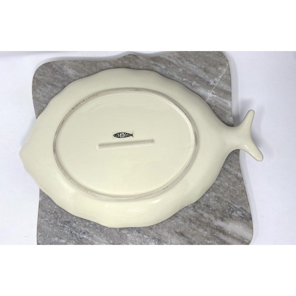 Beige Fish Shaped Ceramic Platter Serving 13.5” x 9” MER du SUD Brand - Picture 5 of 8